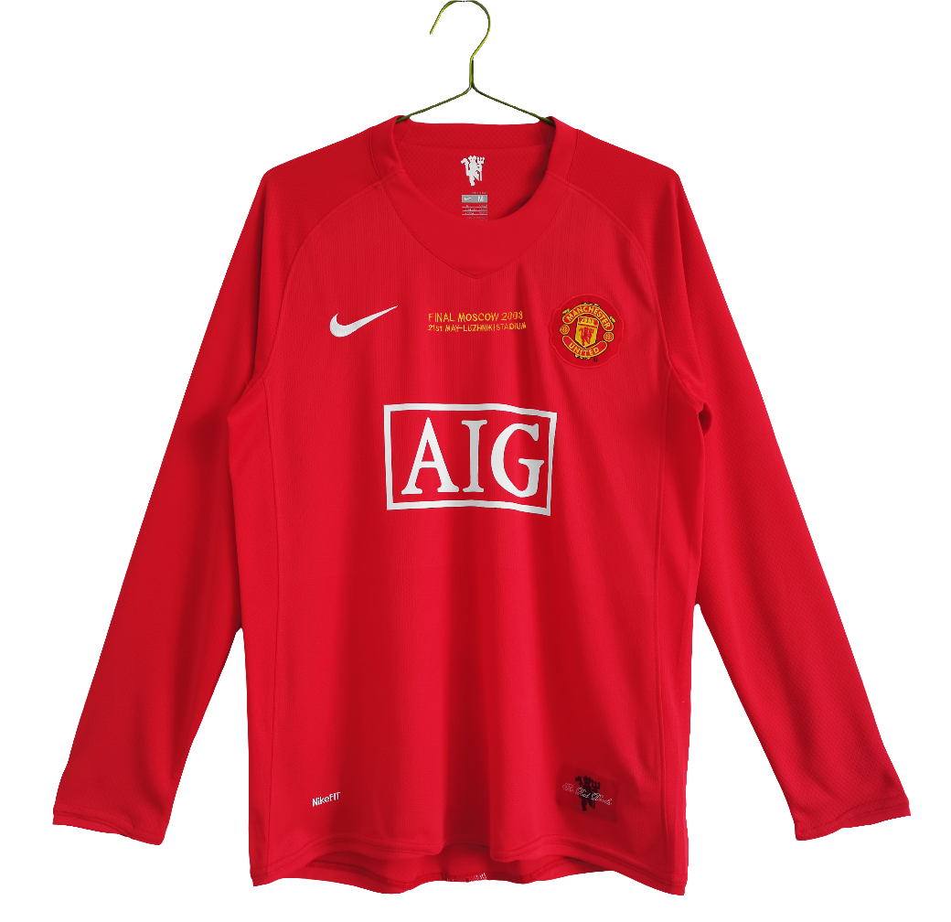 Camisa Manchester United 2007/08 Manga Longa - Versão Retrô Masculina - Vermelha