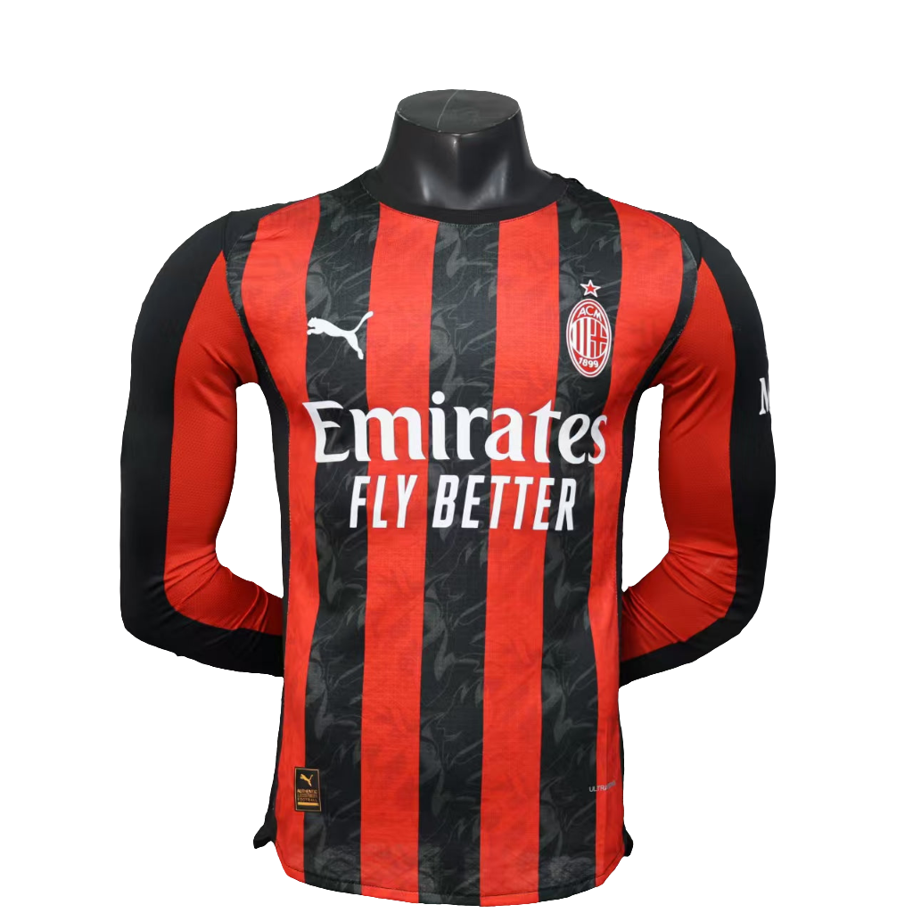 Camisa Milan 25/26 Manga Longa - Versão Jogador Puma Masculina - Vermelha e Preta