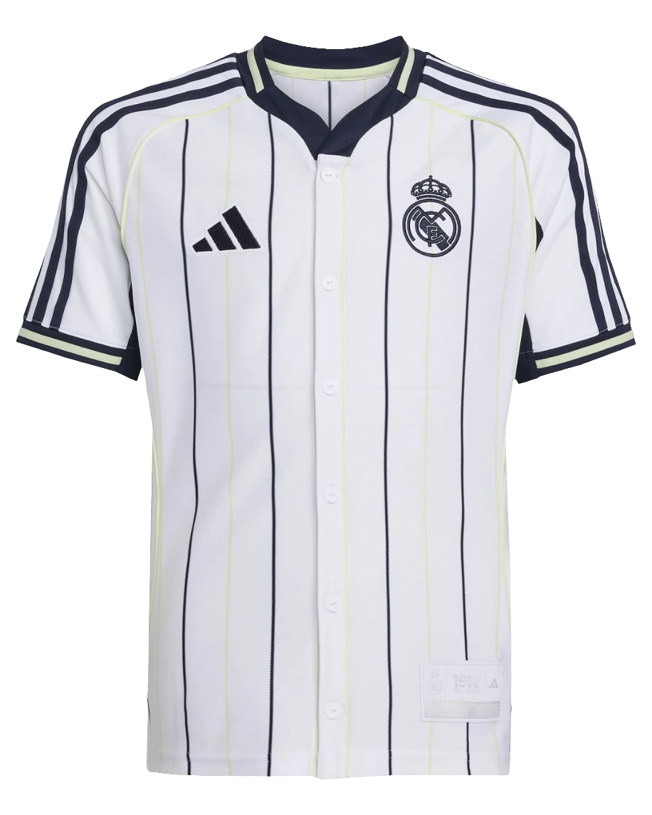 Camisa Real Madrid 2025 US Pack Lifestyle Adidas Masculina – Branca com Listras