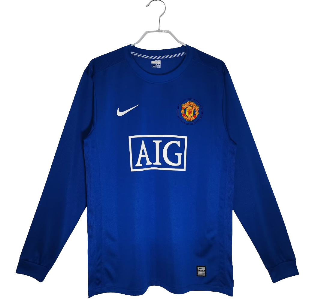 Camisa Manchester United 2008/09 Nike Manga Longa - Versão Retrô Masculina - Azul