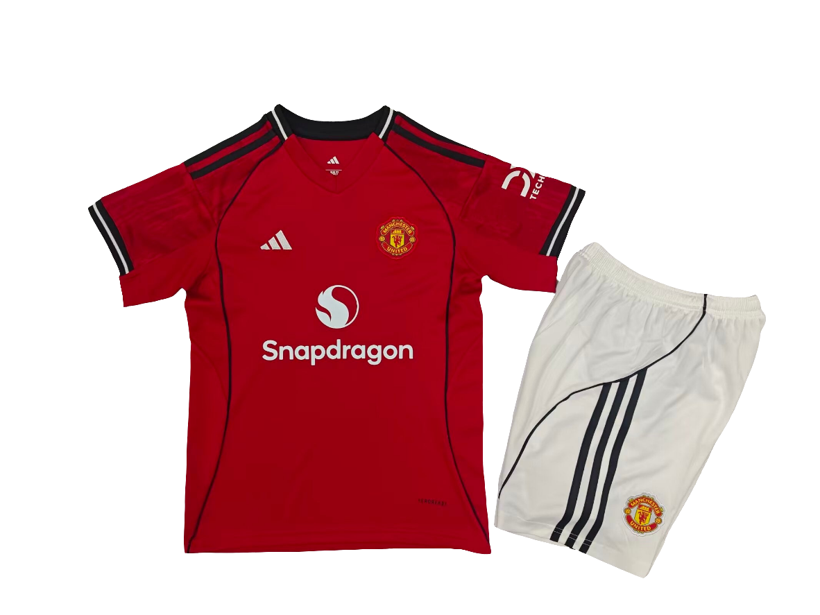 Kit Infantil Manchester United l 2025/26 - Torcedor - Vermelha