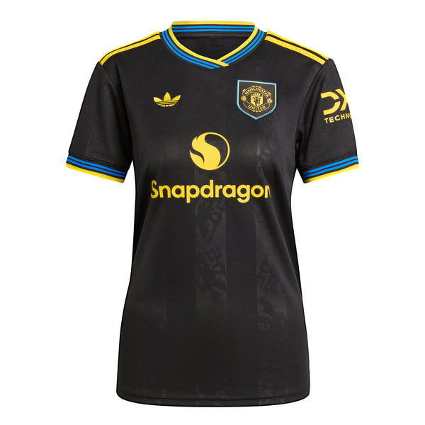 Camisa Manchester United lll 2025/26 Adidas Torcedor Feminino - Preta + Amarelo