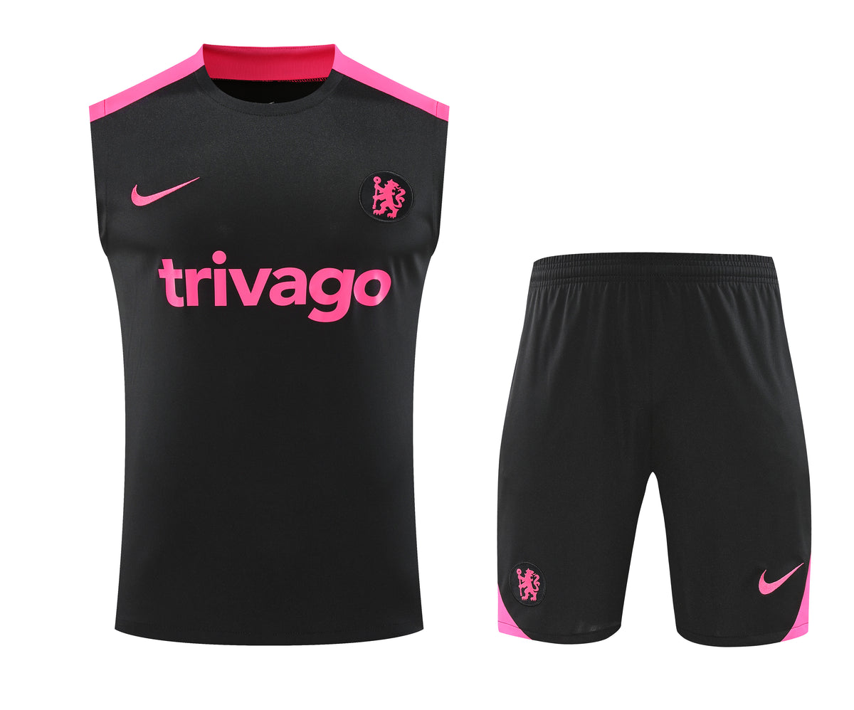 Kit de Treino Chelsea Nike 24/25 - Camisa e Bermuda- Preto e Rosa