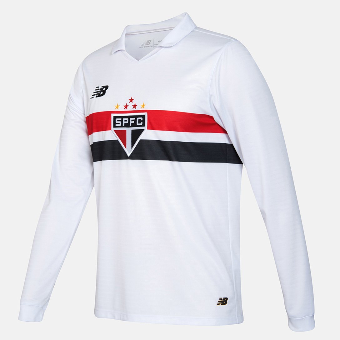 Camisa São Paulo I 24/25 s/n° Torcedor New Balance Manga Longa Masculina - Branco+Vermelho