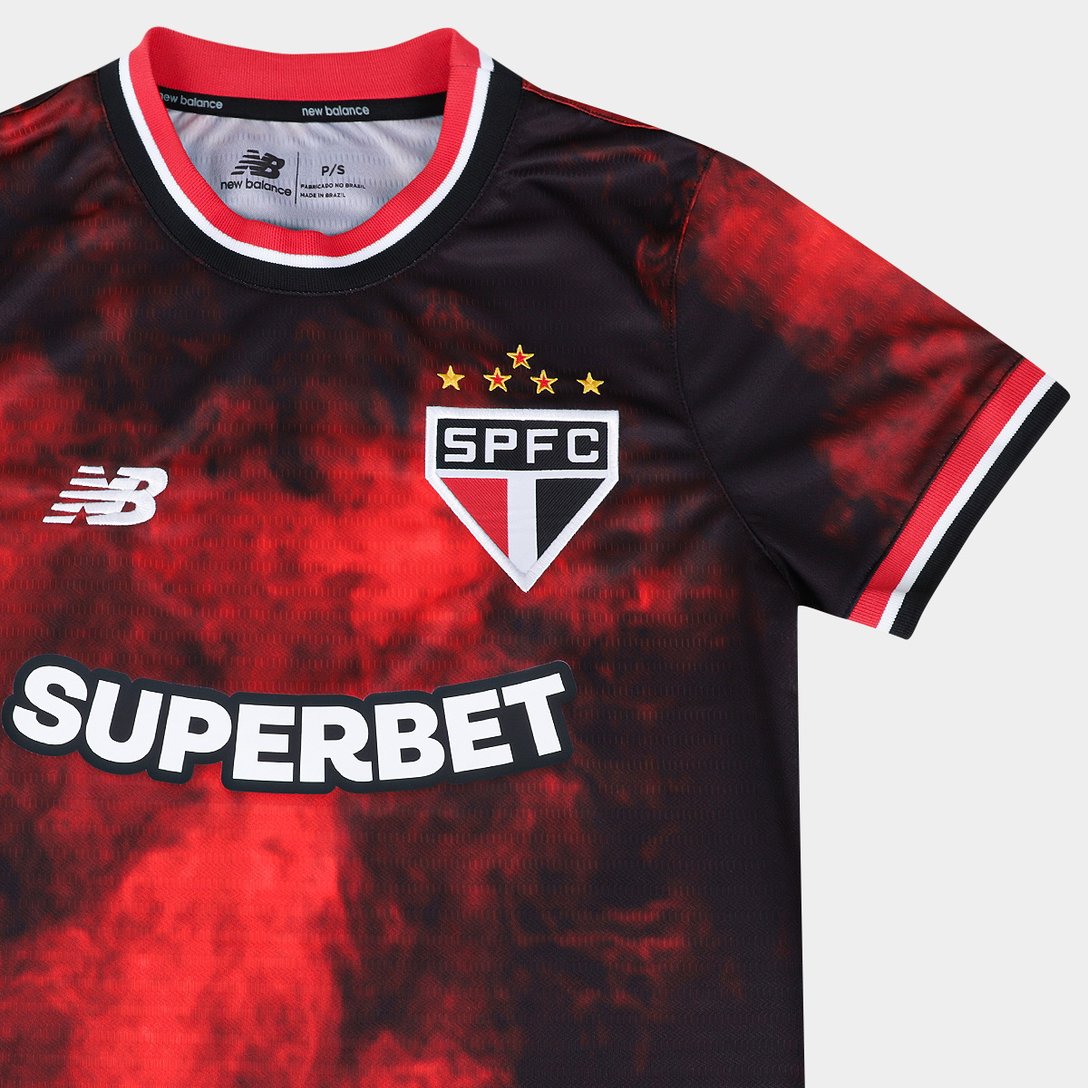 Camisa São Paulo 24/25 s/n° Torcedor Comemorativa New Balance Feminina - Preto+Vermelho