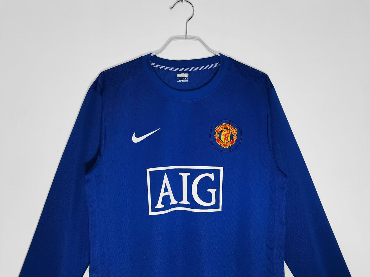 Camisa Manchester United  2008/09 Nike Manga Longa - Versão Retrô Masculina - Azul