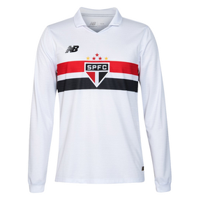 Camisa São Paulo I 24/25 s/n° Torcedor New Balance Manga Longa Masculina - Branco+Vermelho