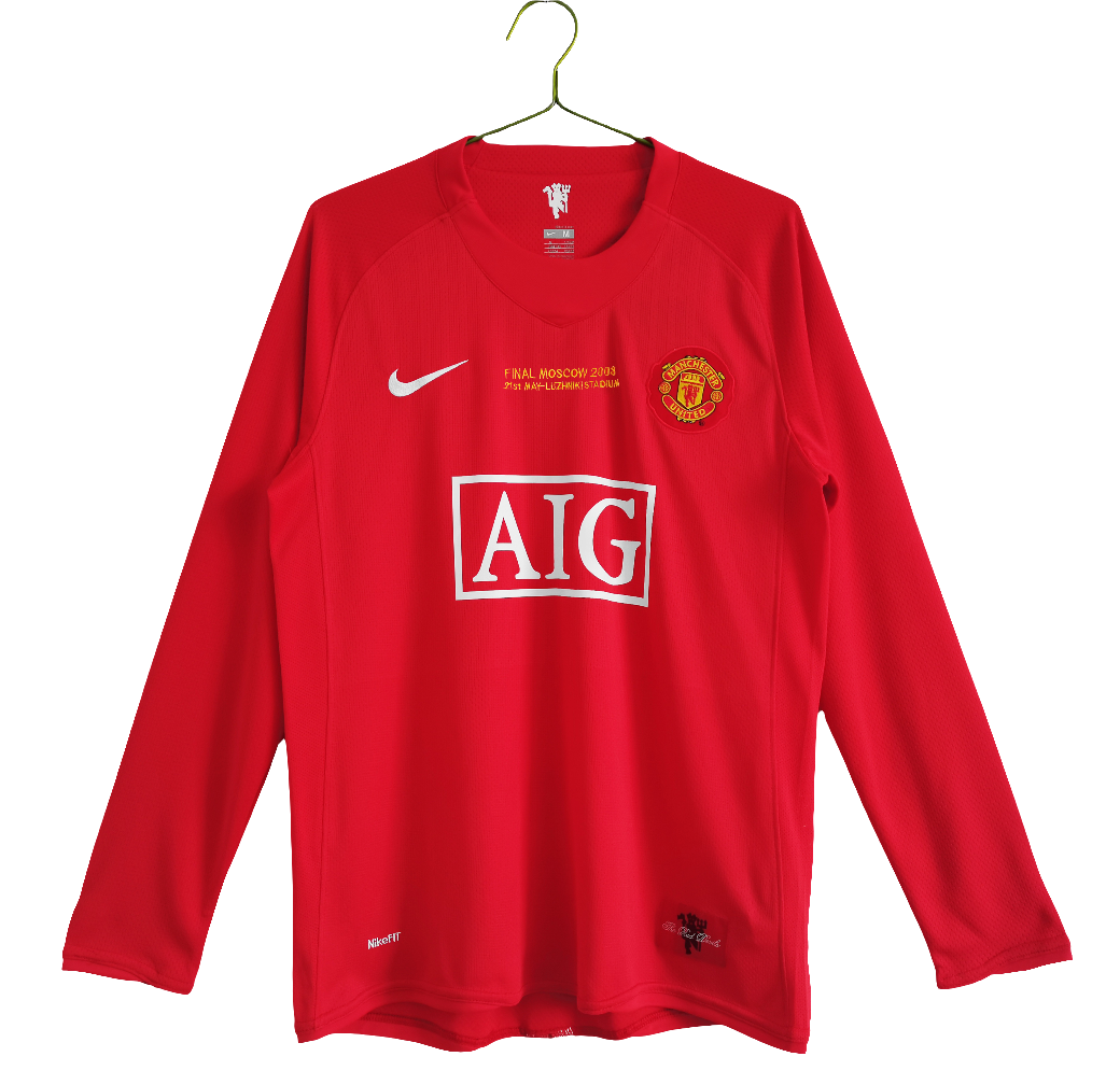 Camisa Manchester United  2007/08 Manga Longa - Versão Retrô Masculina - Vermelha