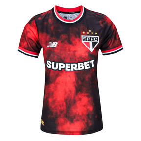 Camisa São Paulo 24/25 s/n° Torcedor Comemorativa New Balance Feminina - Preto+Vermelho