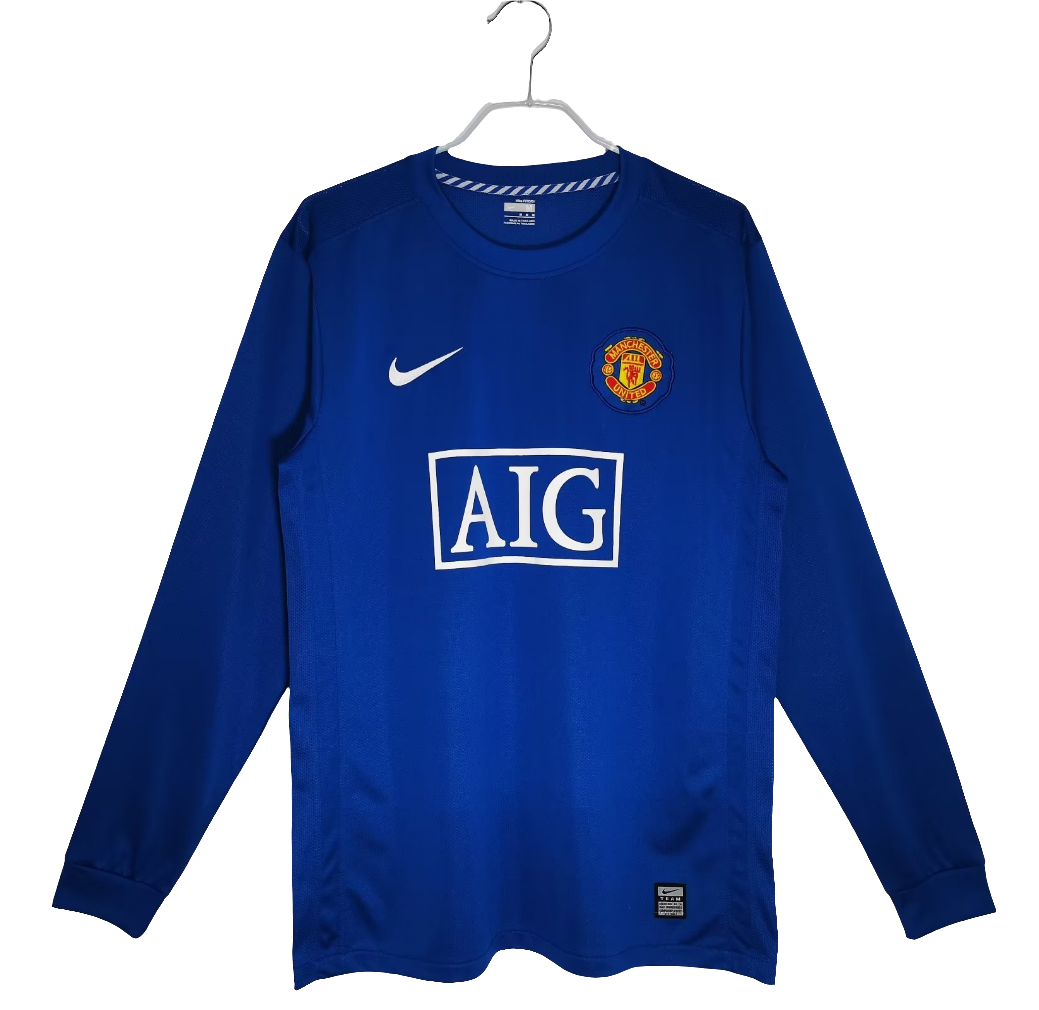 Camisa Manchester United  2008/09 Nike Manga Longa - Versão Retrô Masculina - Azul