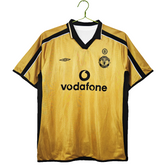 Camisa  Manchester United 2001/02 Dupla face Edição 100 anos - Versão Retrô Masculina - Dourado e Branco