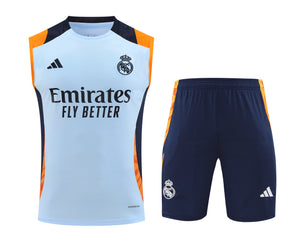 Kit Treino Real Madrid Adidas 24/25 - Camiseta Off White e Short Azul Marinho