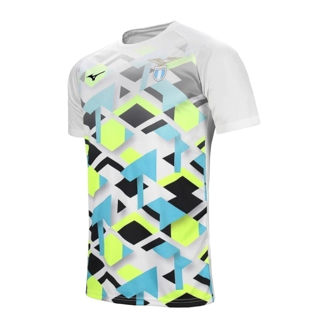 Camisa Lazio Pré-jogo 24/25 - Torcedor Mizuno Masculina - Branca com detalhes em azul e preto e verde fluorescente