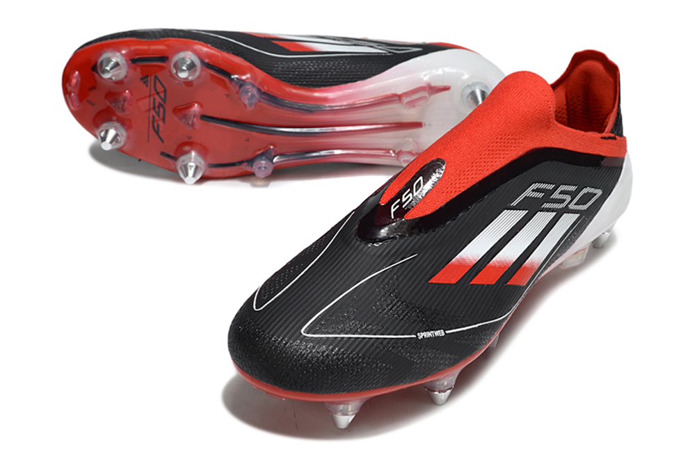 Chuteira Adidas F50 Laceless Preto e Vermelho - Trava Mista