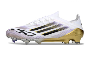 Chuteira Campo Adidas F50+ Elite FG Branca, Preta e Dourada